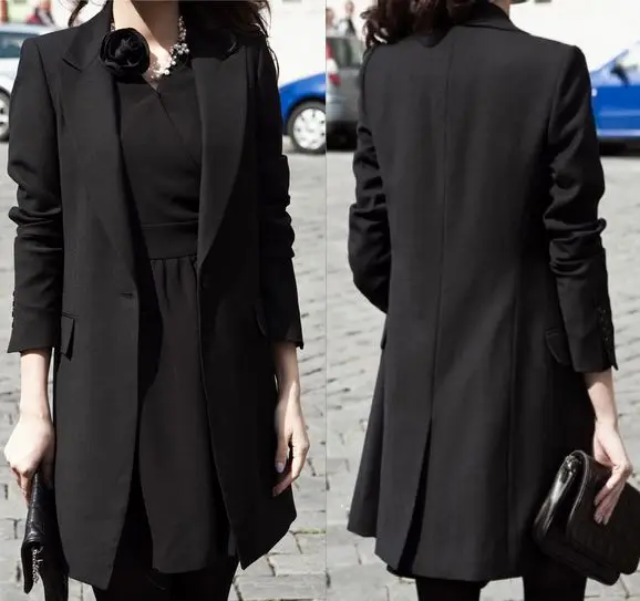 Fashion women's long design suit jacket outerwear black professional