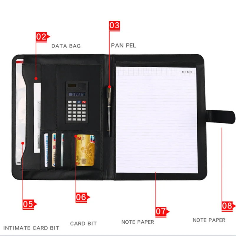 Органайзер для файлов Портфолио папка для документов Сумки из искусственной кожи блокнот многофункциональный держатель для карт файлы ручка Клип Калькулятор Памятка подарки