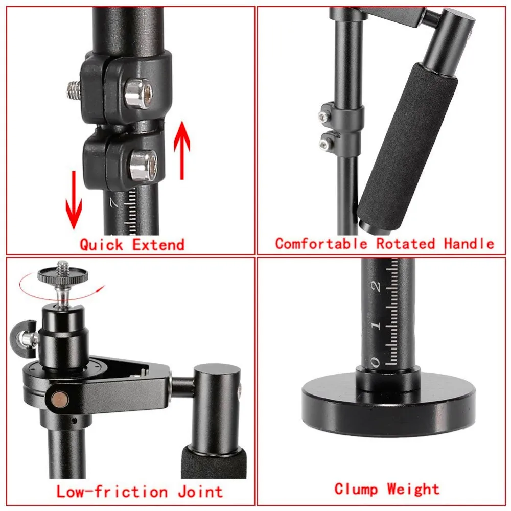  New Aluminum Alloy Mini Handheld Stabilizer Steadicam Camera Stand with 2.2-3.5 Inch Cellphone Adap
