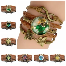 Легенда о Зельде Многослойный кожаный браслет мастер игры меч и щит логотип стекло купол Браслет Аниме игра косплей ювелирные изделия