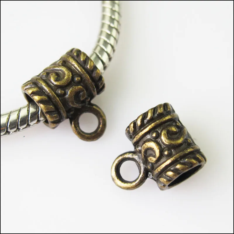 

New 15Pcs Antiqued Bronze Tone Tube Bail Bead Fit Bracelet Charms Connectors 9x11mm