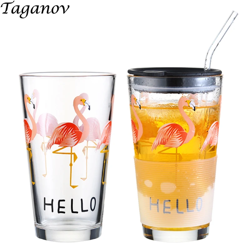 

Water Juice Glass 450 ml Multi Color Multi-scale Measuring Cup for Milk Tea Couple Breakfast Cup with Straw Spoon Brush 4 Gifts