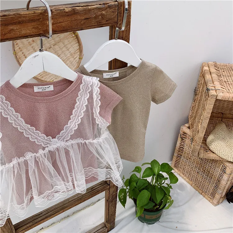 

Summer 2019 Round-collar Bilngbiling Bright Kids Baby Short-sleeved T-shirt Fashion Children's LaceT-shirt Toddler 1pcs