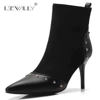

Lsewilly Women Ankle boots high heels Shoes Big Size 33-47 Winter Pointed toe Zipper Motorcycle Boots Leopard Thin heels S986