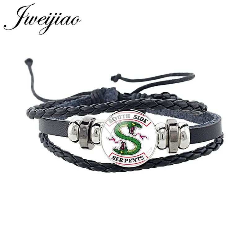 

JWEIJIAO Punk Men's Riverdale Bracelet PU Leather Multilayer Charm Cord Bracelet Bangles Glass Cabochon Dome Jewelry MR09