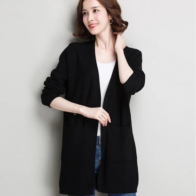 KULAZOPPER Plus Size Women New Spring Autumn Cardigan Outwear Female Long Korean Loose Cashmere Sweater Fashion Wild Coat ZS686