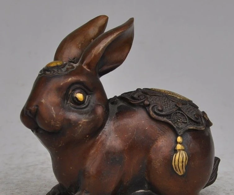 

4.72" Chinese China Folk Cultural Pure Bronze FengShui Rabbit Auspicious Statue