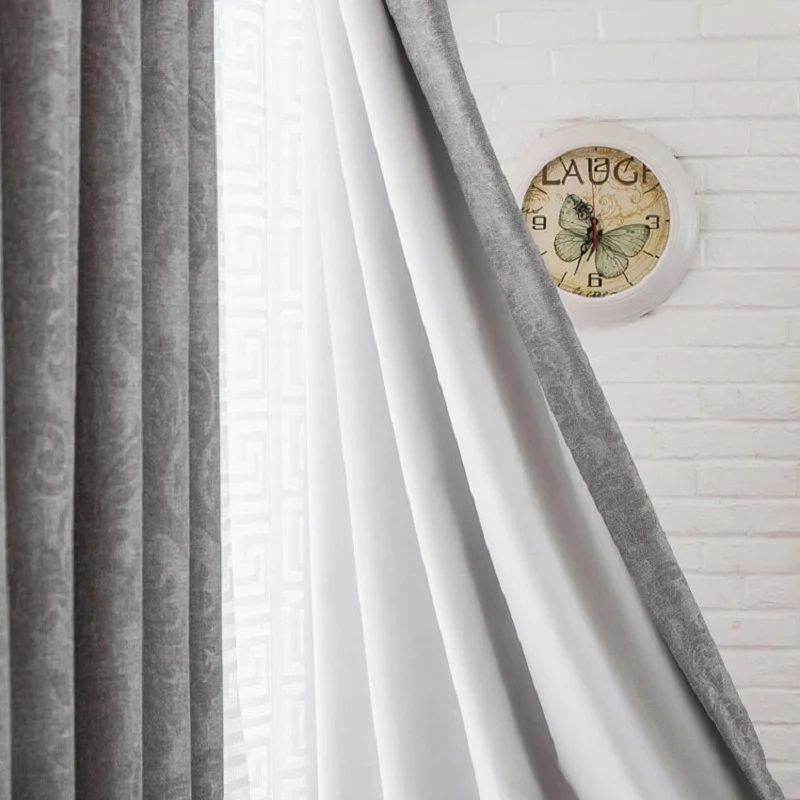 Современный искусственный Лен утолщение серый тиснением дома затемненные шторы для гостиной окна тюль лечение шторы