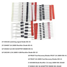 1N4148 1N4007 1N5819 1N5399 1N5408 1N5822 FR107 FR207 8 значений = 100 шт. электронный Компоненты Пак набор сортированных диодов