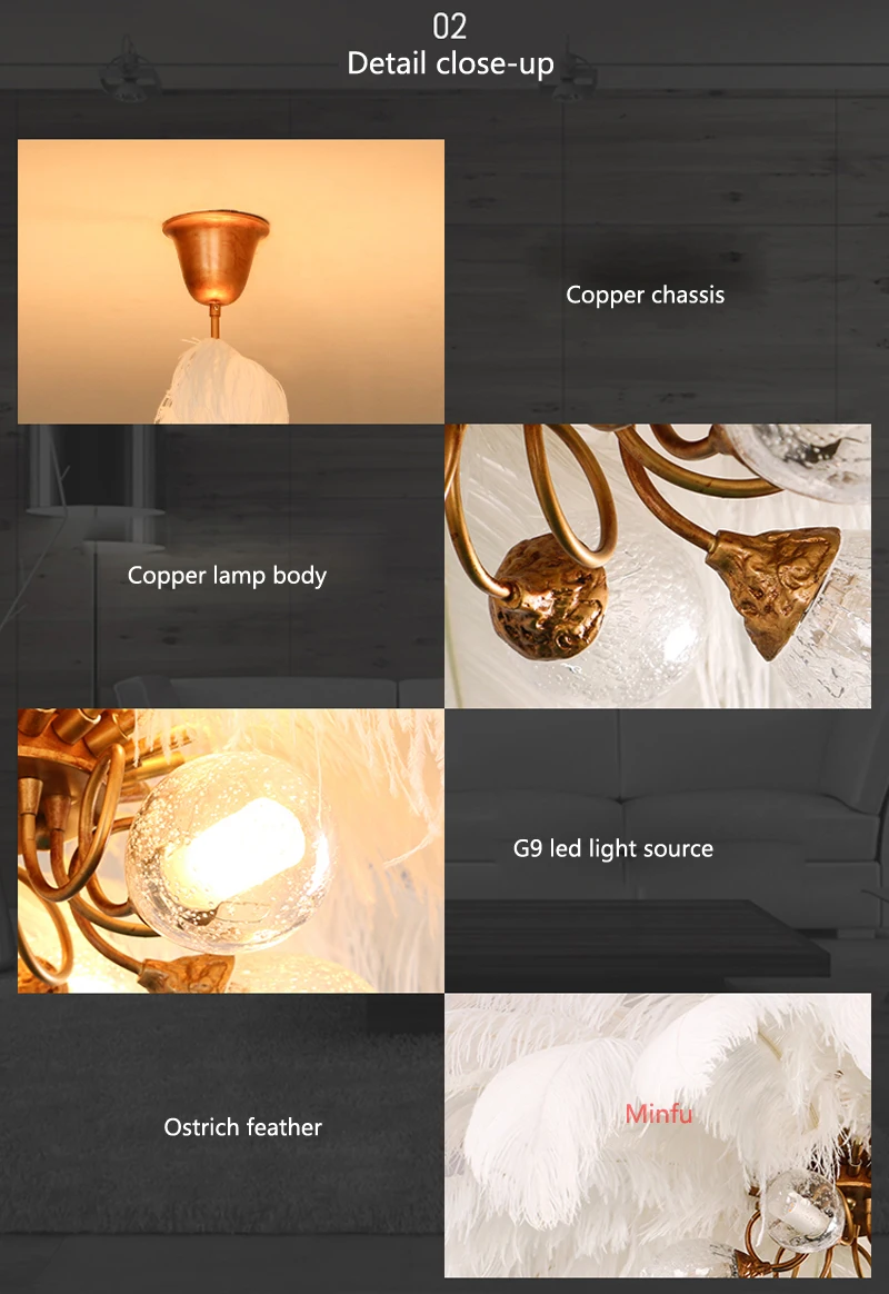 Страусиное перо подвесные светильники романтические подвесные светильники для гостиной отеля ресторана спальни современные светодиодные Медные подвесные лампы