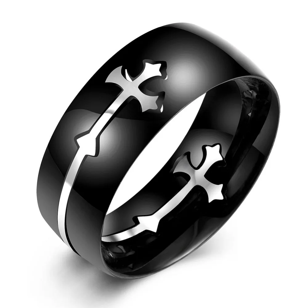 

R022 2016 New Top QualityTitanium Europe Hot Luckly Cross Black Smooth Titanium Steel Ring Men's Party Trendy Wholesale