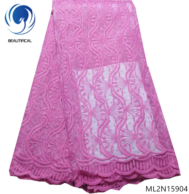 

Beautifical net laces fabrics pink laces dress 2019 high quality cheap african tulle laces dress for women 5yards/lot ML2N159