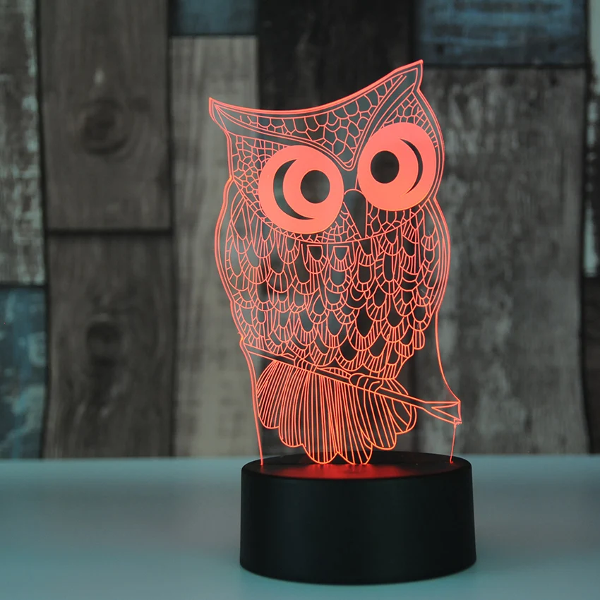 Kawaii животное сова 3D ночник 7 цветов Изменение светодиодный настольная лампа