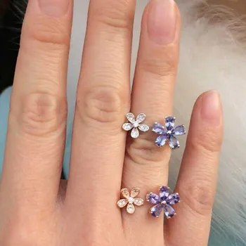 

100% fidelity Natural tanzanite Ring s925 sterling silver Natural blue gemstone flowers ring Jewelry for women party