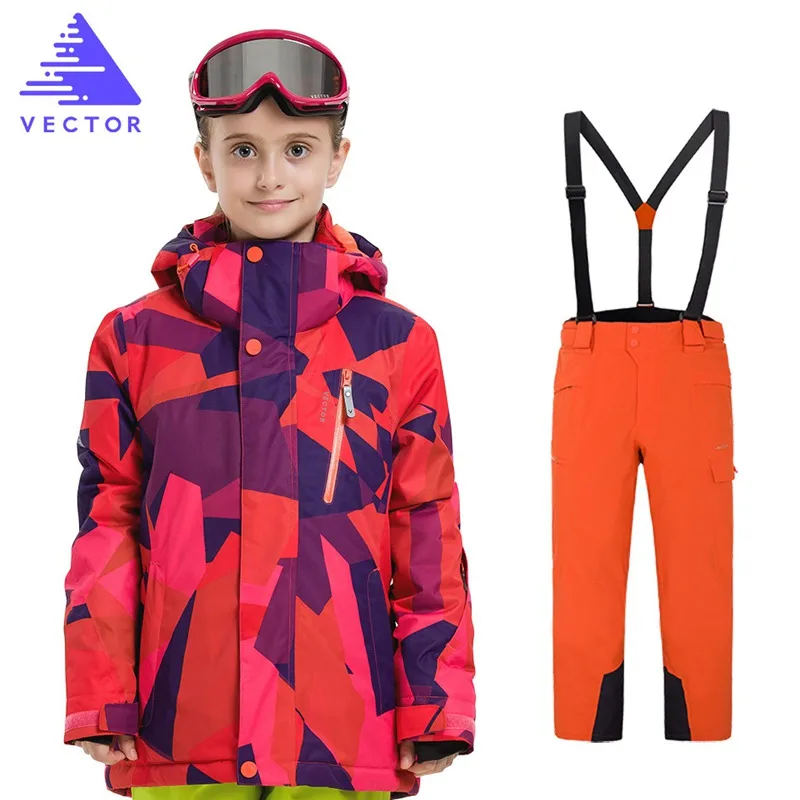 Детские лыжные комплекты лыжная куртка для девочек+ штаны, зимняя водонепроницаемая ветрозащитная детская Лыжная куртка для улицы, теплые костюмы с капюшоном, сноуборд-Спорт - Цвет: Girls12