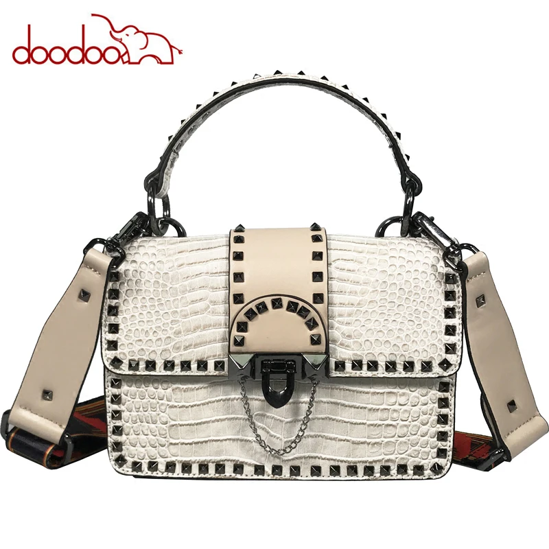 

Designer Crocodile Pattern Leather Bags Famous Brand Women Bags Rivet Wide Shoulder Strap Clutch Fashion Shoulder Messenger Bags