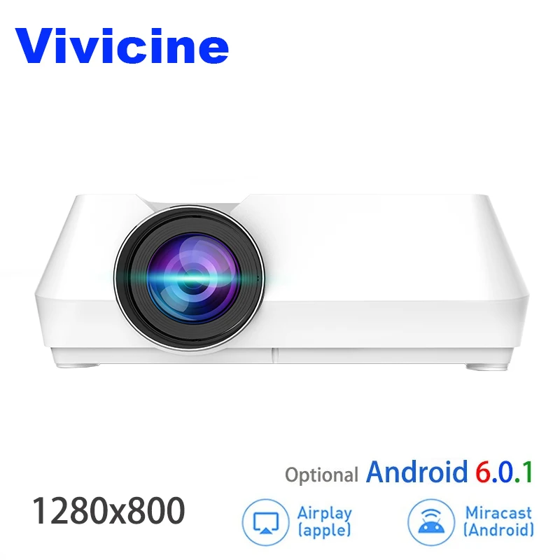 Vivicine Mini LED Projector,Portable Multimedia Video Projector for Movie Games Optional 1280x800 Android WIFI Bluetoot Beamer