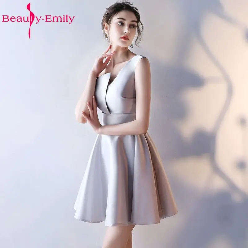 Beauty Emily Champagne A-Line Sexy Short Evening Party Prom Dresses 2022 Girl Dresses Sleeveless Formal Occasion Evening Gowns silver prom dresses