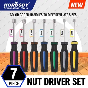 

HORYSDY 7pcs Hollow Shaft Nut Driver Metric Set Screwdriver Set Hex Bit Metal Socket Key Wrench 5 -12mm Nut Driver Hand Tool Set