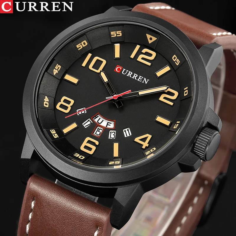 Top Brand Luxury CURREN Men Sports Watches Men's Army Military Leather Quartz Watch Male Waterproof