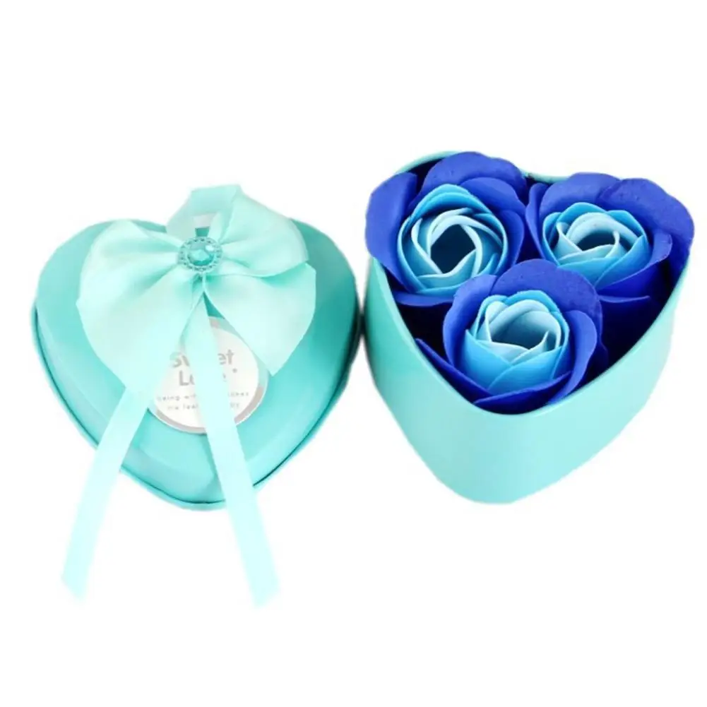Blue 3 Flowers 3/6 шт красивое сердце, ароматизированное мыло для ванны, лепестки роз, свадебные украшения, лучший подарок на день Святого Валентина - Цвет: Blue 3 Flowers