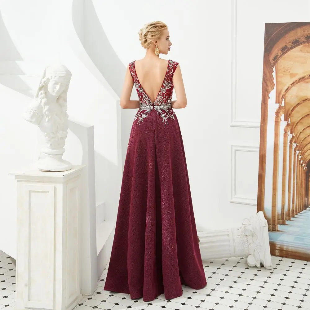 Beauty Emily Evening Dress Long 2019 V-Neck Sleeveless A-Line Floor-Length Evening Party Prom Dress Formal Gowns