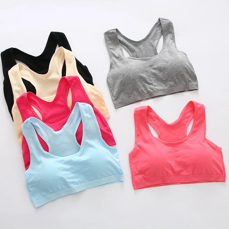 

Solid Color Girls Sports Bra Soft Cotton Breathable No Rim Padded Yoga Underwear Women Fitness Tops