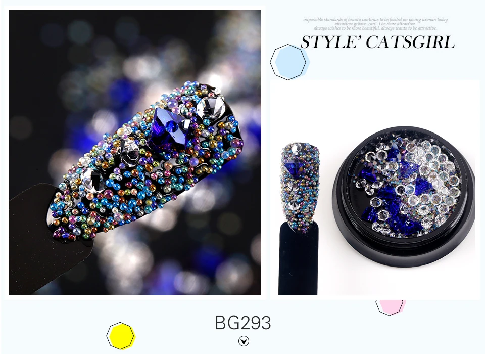 Синева 1 Box красочные 3D блеск Стразы diamond Аксессуары Интимные аксессуары коты Маникюр Дизайн ногтей DIY УФ-гель Бусины BG292-303