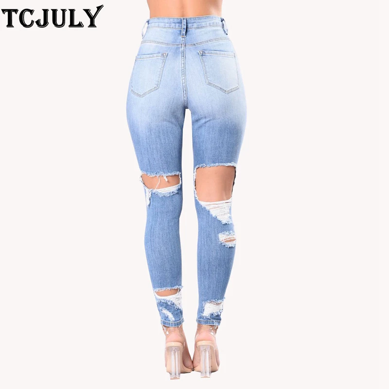 TCJULY американская мода стрейч женские джинсы скинни Push Up джинсовые узкие брюки с дырками винтажные повседневные отбеленные джинсы брюки