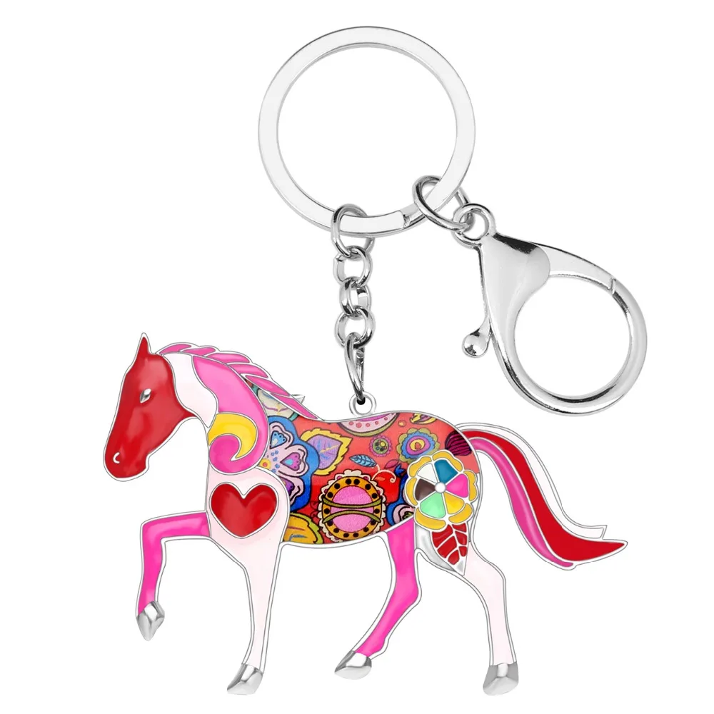 Bonsny Alloy Enamel Horse Key Chain Key Ring Handbag Bag Charm Man Car Key Holder Keychain 2017 New Jewelry Accessories