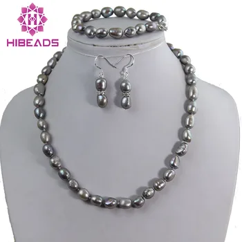

Pearl Set Baroque Style Grey Gray Pearl Jewelry Set 10MM Pearls Fashion Jewelry Factory Price 3sets/lot FP292