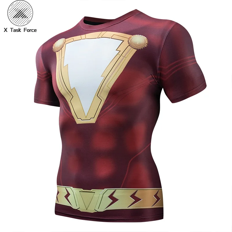 

Shazam 2019 Newest 3D Printed T shirts Men Compression Shirts Short Sleeve Pattern Comic Tops Male Comics Cosplay Costume Cloth