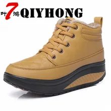 Зимняя обувь, раскачивающаяся женская обувь, коллекция года, короткая труба зимние ботинки на толстой подошве, повседневные Нескользящие женские ботинки из хлопка