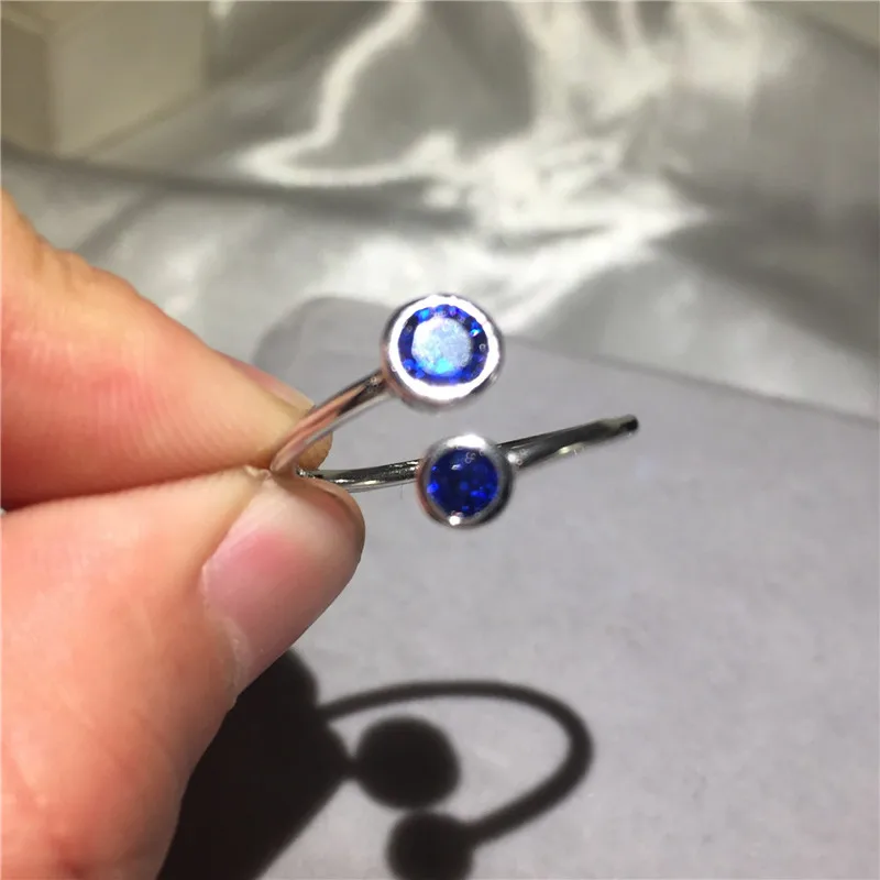 

100% 925 sterling silver Resizable rings delicalte minimal girl women Christmas gift cute silver open Blue CZ ring Jewelry