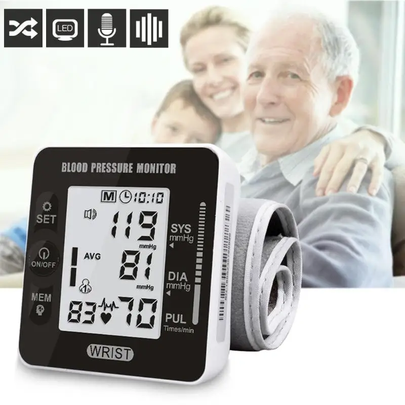 

New LCD Display Digital Electronic Speech Blood Pressure Monitor Wrist Blood Pressure Meter Pulse Tester Health Care Tool