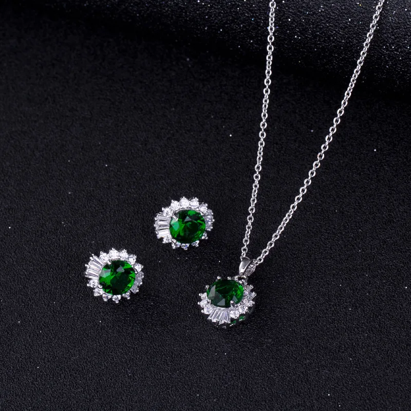 

New Green jewellery sets big zirconia pendant and earrings cz round bijoux accessories Free Shipping