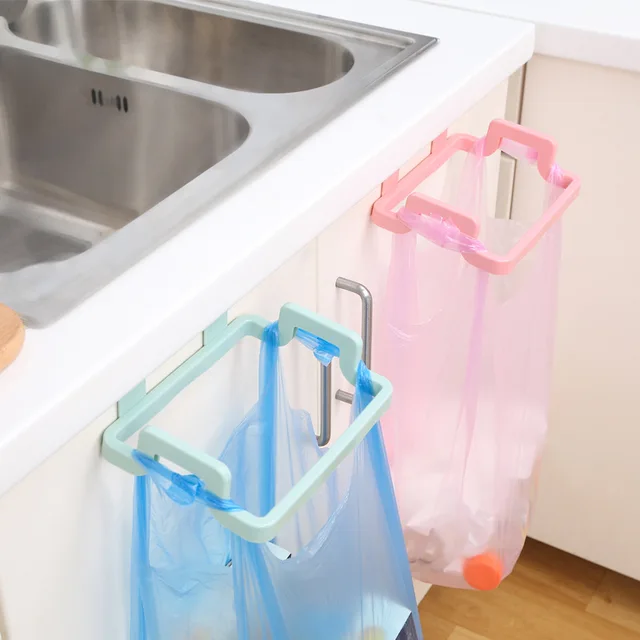 Cheap The kitchen door back type portable garbage bag support household cabinet door cloth hanger garbage rack