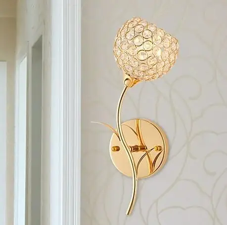 

Gold finish single crystal wall lamp decoration for bed room parlar luminarias de cristal AC110V or 220V E14