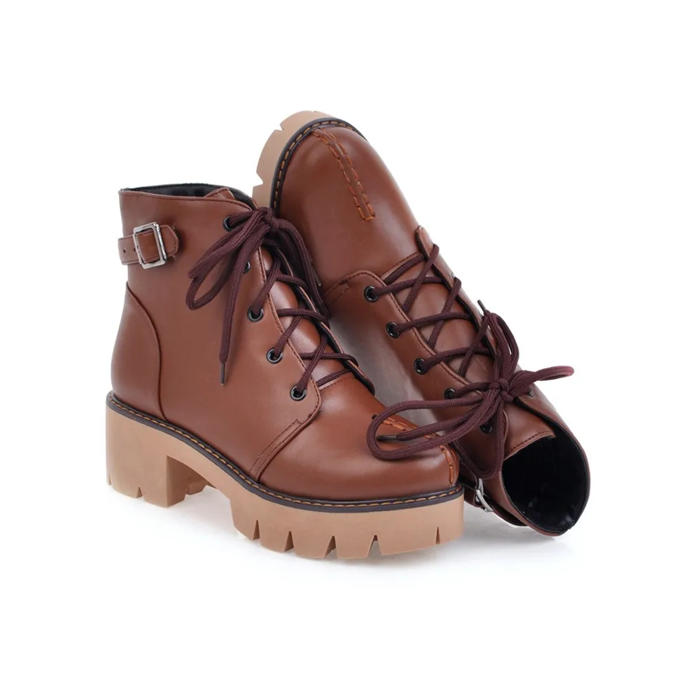 Ceny ASUMER 2020 gorąca sprzedaż nowy przyjeżdża kobiety buty okrągłe toe zasznurować jesień zima panie buty czarne beżowe brązowe botki duży rozmiar