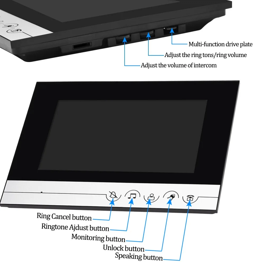 Проводной видеодомофон 7 дюймов Водонепроницаемый видео дверной звонок Дверной телефон Инфракрасное Ночное Видение 12 рингтонов для домашней системы ввода двери