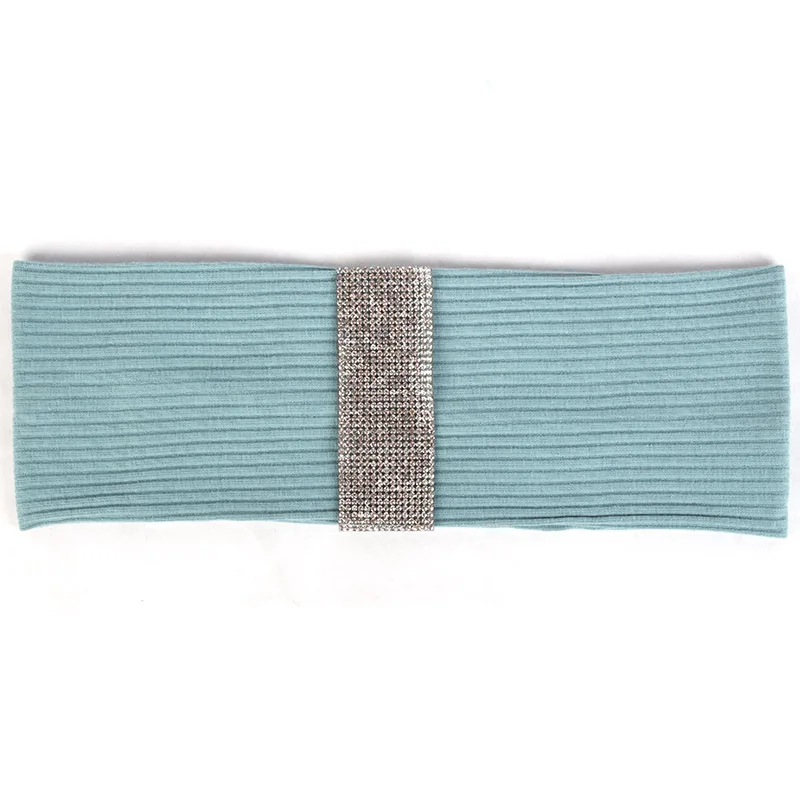 Blue Silver Женская рифлёная головная повязка красочные аксессуары из стразов Алмазная плоская эластичная повязка для волос для женщин Полосатый тюрбан DT794 - Цвет: Blue Silver