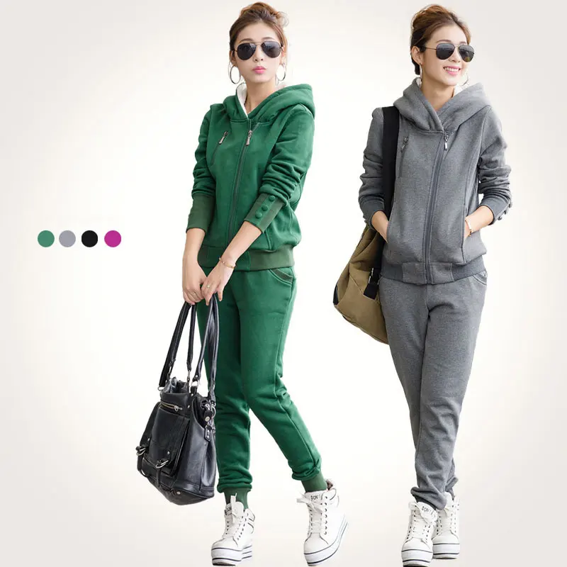 

M-4XLNew Women's Sweatshirt Sets Autumn 2016 Winter Fashion Casual Plus Velvet Thick Sport Sweatshirt Pant Sets Female Plus Size