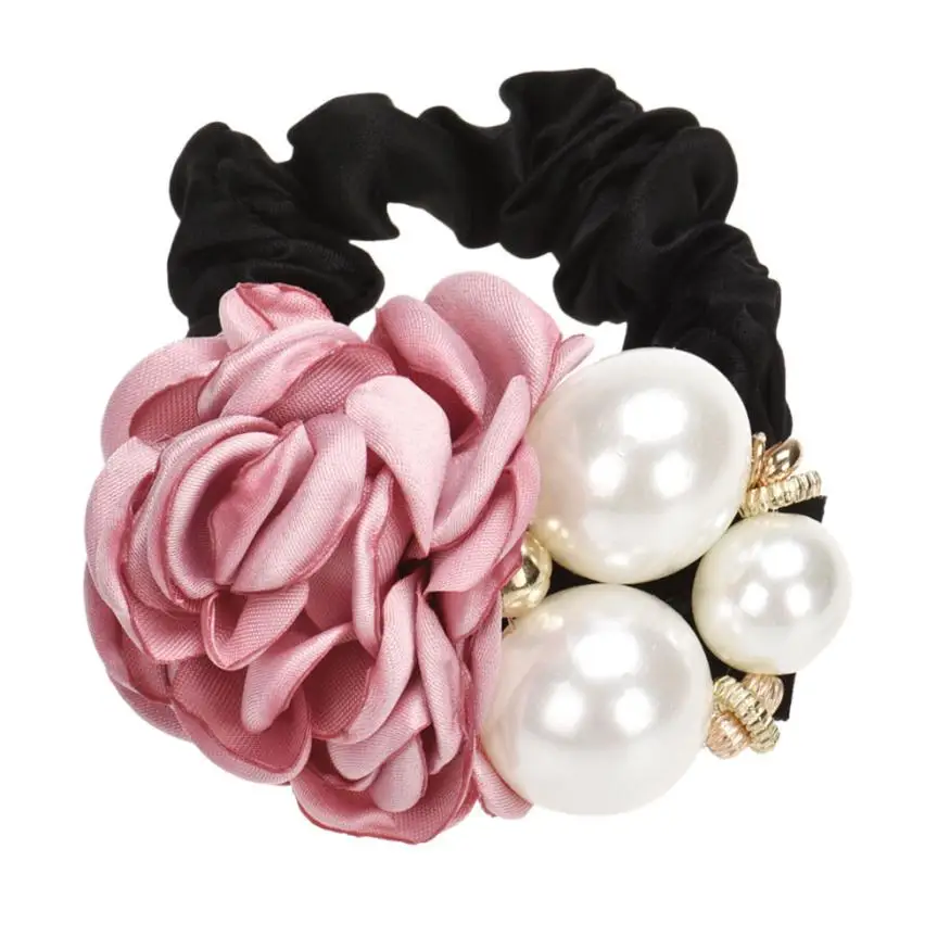 

Pearls Beads Rose Flower Hair Band Rope Scrunchie Ponytail Holder Aug 18