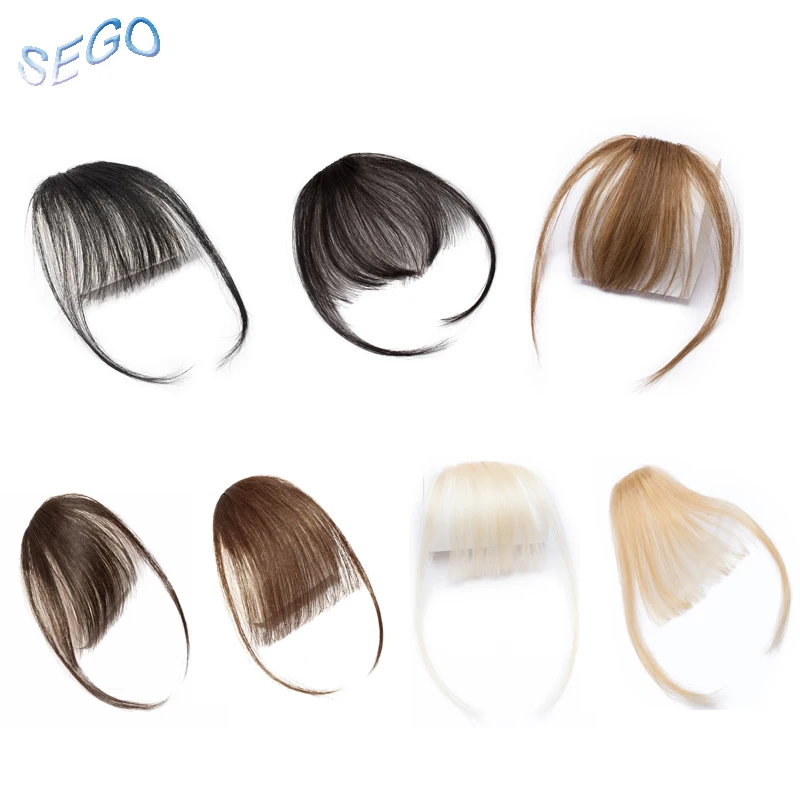 SEGO Straight Pure Color Blunt Air Bangs Two Side Bangs Front Hair Fringes Clip in Non-Remy Human Hair Neat Women Fringes 3g