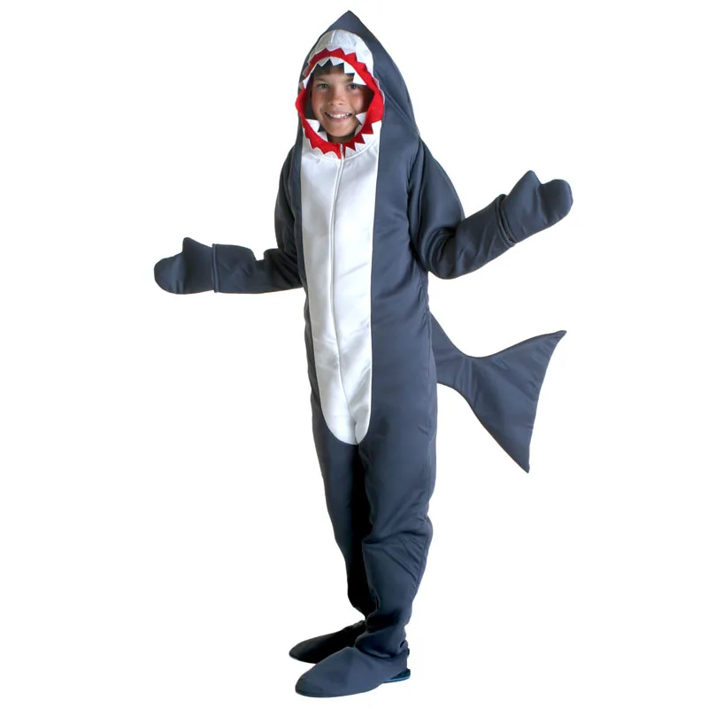 

Child Shark Costume With Tail Fangs Fiercest Predator Guy Bodysuit Boys/Girls Halloween Clothing Front Zipper Children Costumes
