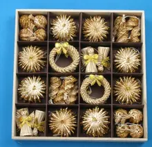 Christmas Decoration Christmas Tree Ornaments 56pcs Set Wheat Straw Woven Festival Decoration Crafts Snowflake Doll tree toys