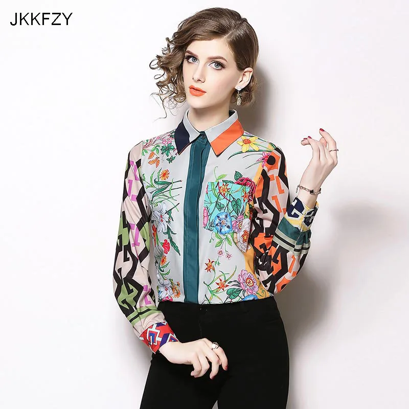 JKKFZY модная Новая женская блузка с длинным рукавом принтом осень 2018