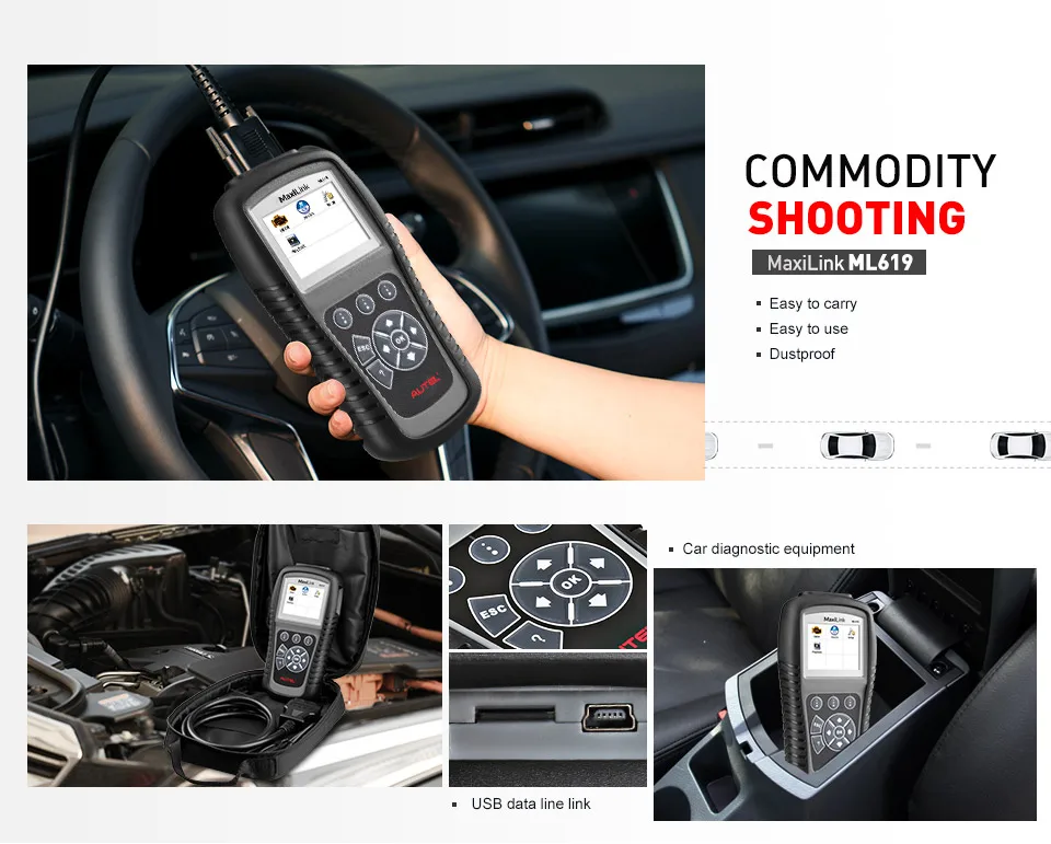 Autel Maxilink ML619 считыватель кодов ABS/SRS+ CAN OBDII диагностический инструмент, как autel сканер Autolink al 619