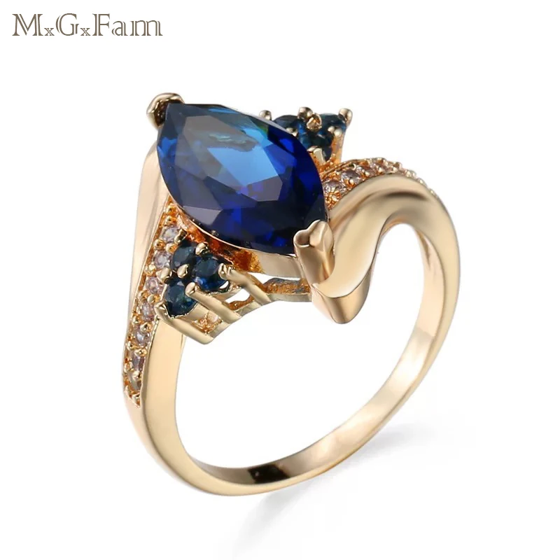 Женское кольцо MGFam темно синее оливковое 18 k G P золотого цвета с фианитом|Кольца| |