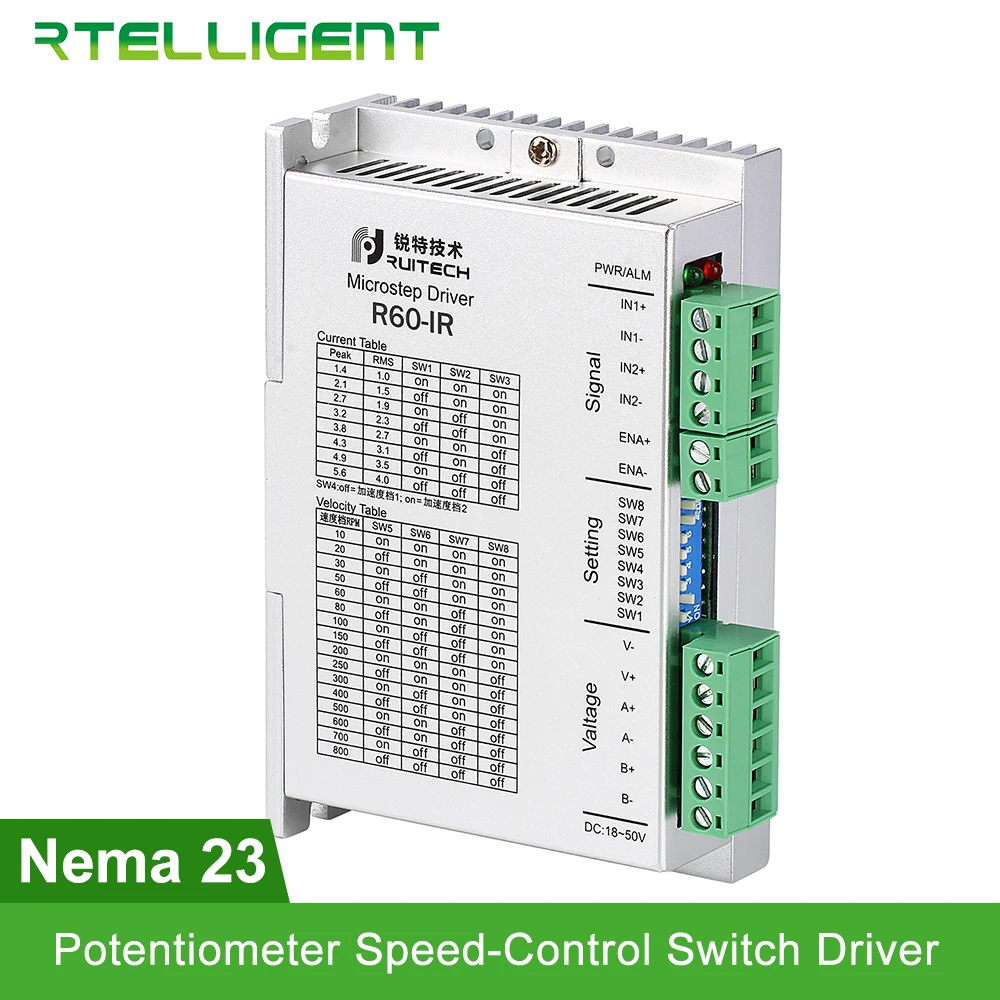 

Rtelligent Nema23 24 R60-IR Potentiometer Speed-Control Switch Stepper Motor Driver Trigger Motor Star by Normal Switching Value